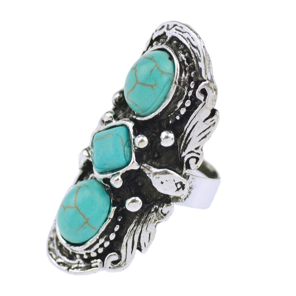 Tibetan Silver Carved Turquoise Ring